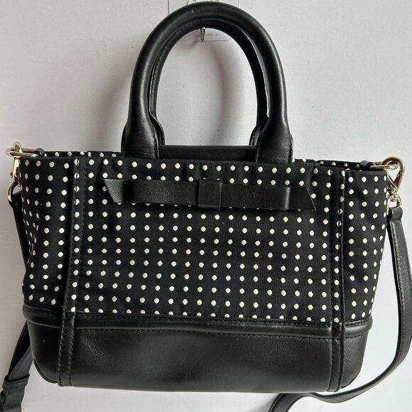 Kate Spade NY Chelsea Park Elena Tote Black White Cream Jacquard Polka Dot - Picture 1 of 15